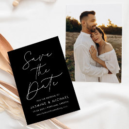 Moderne Script Zwart-Wit Foto Save The Date