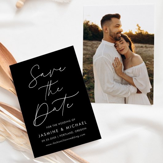 Moderne Script Zwart-Wit Foto Save The Date