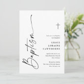 Moderne script zwart-wit geslachtsneutrale doop kaart (Staand voorkant)