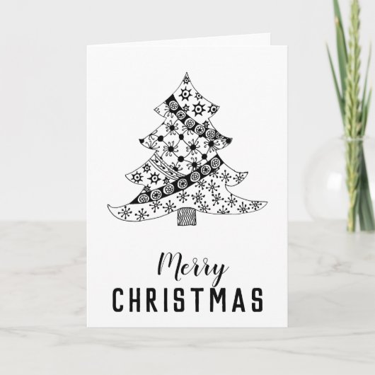 Moderne Script Zwart-Wit Kerstboom Feestdagen Kaart (Voorkant)