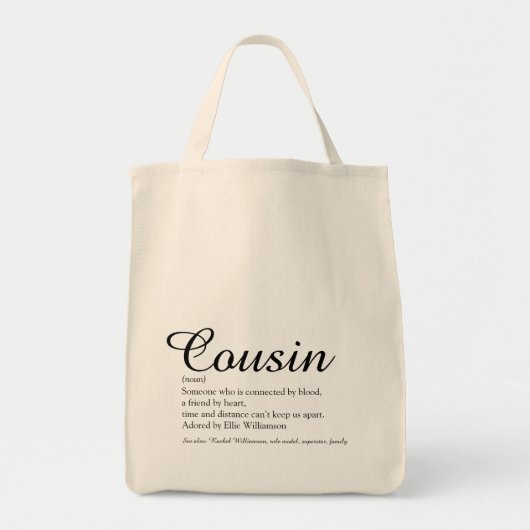 Moderne script zwart-wit neef definitie tote bag (Voorkant)