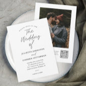 Moderne Script Zwart-Wit QR-code Huwelijk Kaart