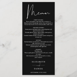 Moderne Script Zwart-Wit Trouwdiner Menu