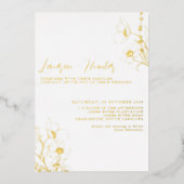Moderne Script Zwart Witte Bloemige Trouw Goud Folie Uitnodiging (Voorkant)