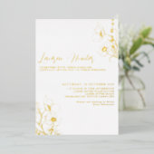 Moderne Script Zwart Witte Bloemige Trouw Goud Folie Uitnodiging (Staand Voorkant)