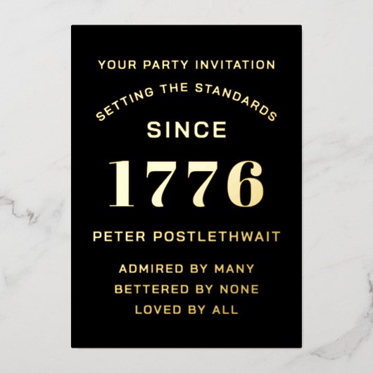 Moderne scriptaanbieding op zaterdag (zwart en gou folie uitnodiging (Voorkant)