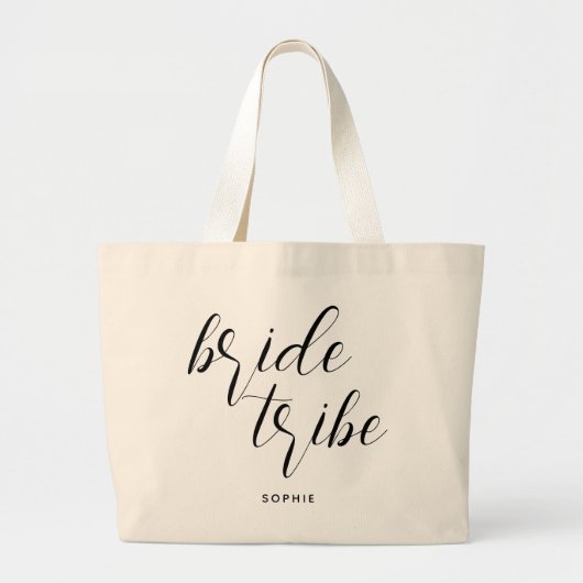 Moderne scriptbride Tribe Bridesmaid Naam Grote Tote Bag (Voorkant)