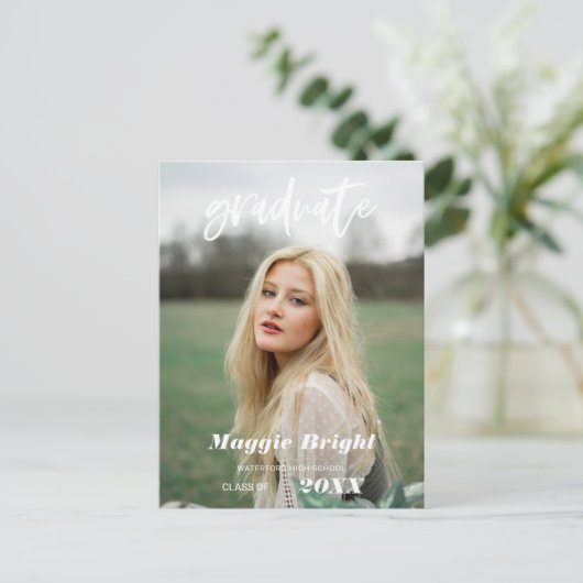 Moderne scripted afstuderen foto briefkaart (Staand voorkant)