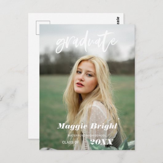 Moderne scripted afstuderen foto briefkaart (Voorkant / Achterkant)