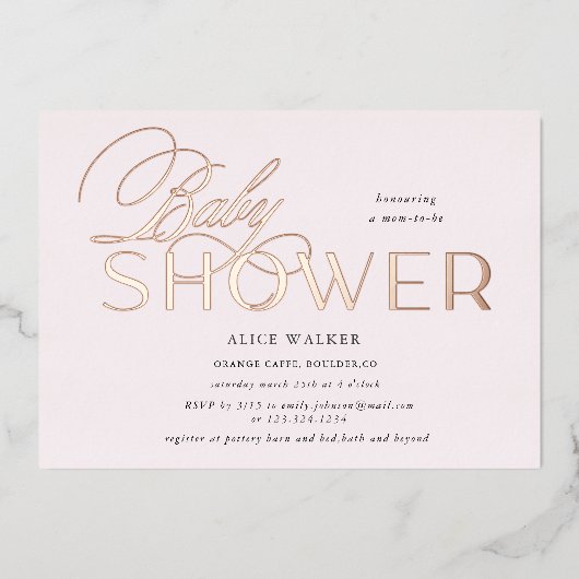 moderne scriptelegant baby shower folie-uitnodigin folie uitnodiging (Voorkant)