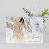 Moderne scriptfoto Elegante Kerst Folie Feestdagenkaart (Staand Voorkant)