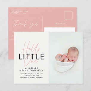 Moderne scriptfoto hallo kleine één aankondigingskaart