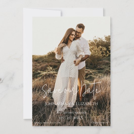 Moderne scriptfoto save the date (Voorkant)