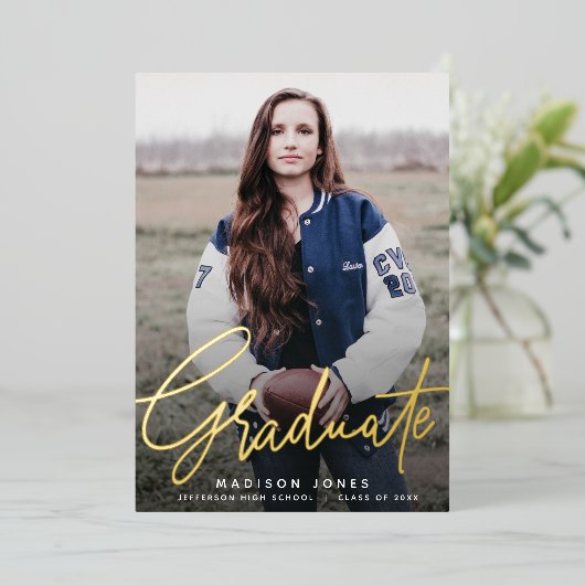 Moderne scriptfotograaf folie uitnodiging (Staand Voorkant)