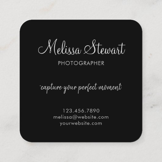 Moderne scriptfotografie vierkante visitekaartje (Achterkant)