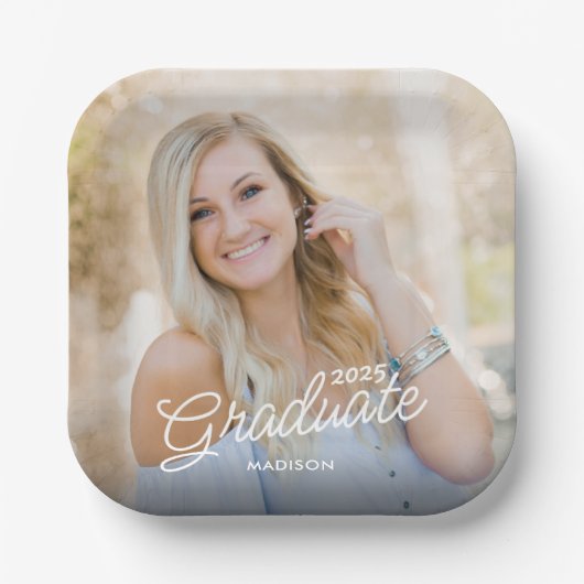Moderne scriptfotoklasse van Afstuderen 2025 Papieren Bordje (Voorkant)