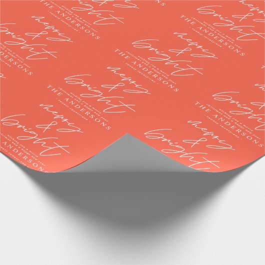 Moderne scriptfoto's, vrolijk rood kerstfeest cadeaupapier (Hoek)