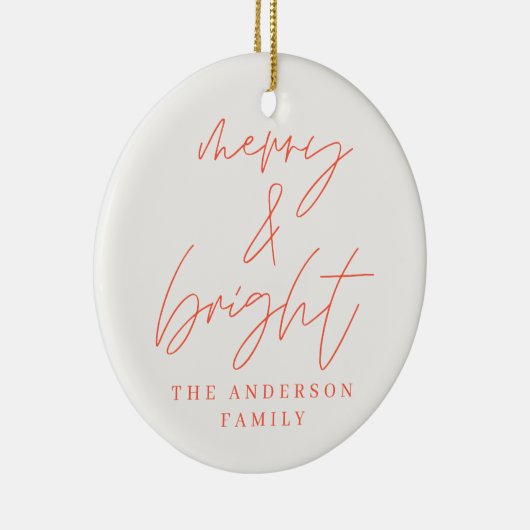 Moderne scriptfoto's, vrolijk rood kerstfeest keramisch ornament (Rechts)