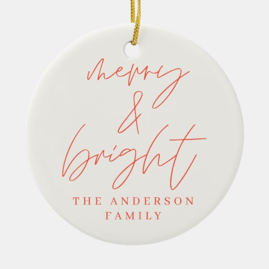 Moderne scriptfoto's, vrolijk rood kerstfeest keramisch ornament (Voorkant)