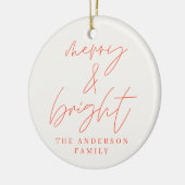 Moderne scriptfoto's, vrolijk rood kerstfeest keramisch ornament (Links)