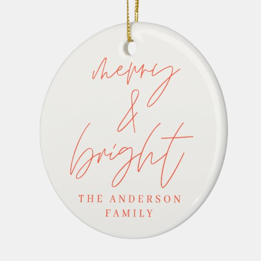 Moderne scriptfoto's, vrolijk rood kerstfeest keramisch ornament (Links)