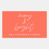 Moderne scriptfoto's, vrolijk rood kerstfeest rechthoekige sticker (Voorkant)