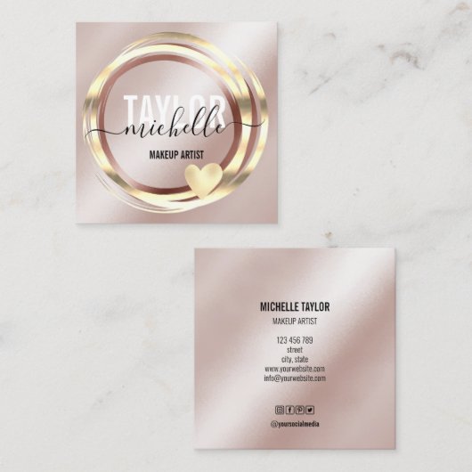 moderne scriptgirale trendy glitter goudbus vierkante visitekaartje (Voorkant / Achterkant)