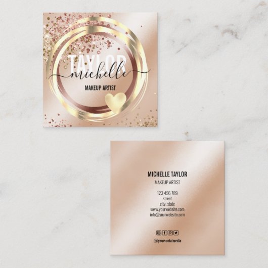 moderne scriptgirale trendy glitter goudbus vierkante visitekaartje (Voorkant / Achterkant)