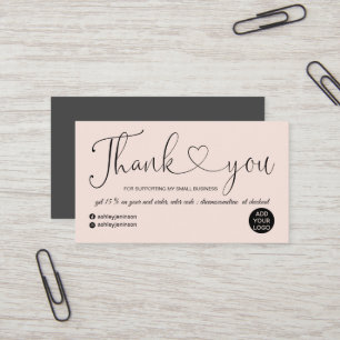 Moderne scripthartbloem roze orde bedankt visitekaartje