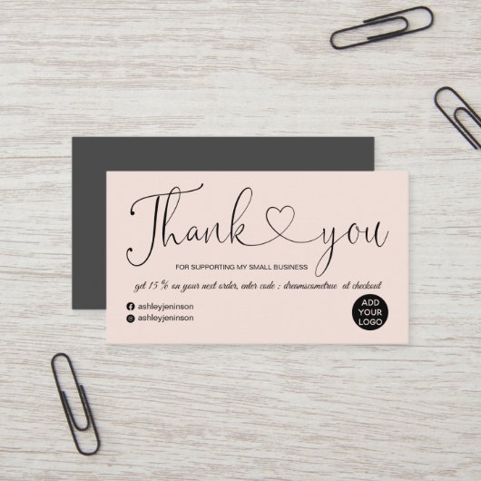 Moderne scripthartbloem roze orde bedankt visitekaartje (Voorkant / Achterkant in situ)