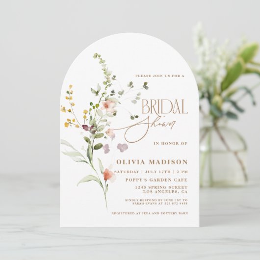 Moderne Scriptie Boho Bloementuin Bruidsfeest Kaart (Staand voorkant)