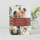 Moderne Scriptie Burgundy Rode Winterloof Foto Feestdagenkaart (Staand voorkant)