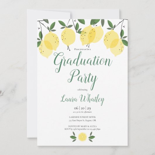 Moderne Scriptie Citroen Groene Graduatie Feest Kaart (Voorkant)