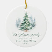Moderne Scriptie Dennenboom Familie Kerstmis Keramisch Ornament (Voorkant)