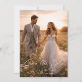 Moderne Scriptie Elegante Trouwfoto Save The Date (Voorkant)