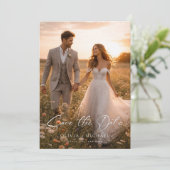 Moderne Scriptie Elegante Trouwfoto Save The Date (Staand voorkant)