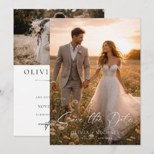 Moderne Scriptie Elegante Trouwfoto Save The Date