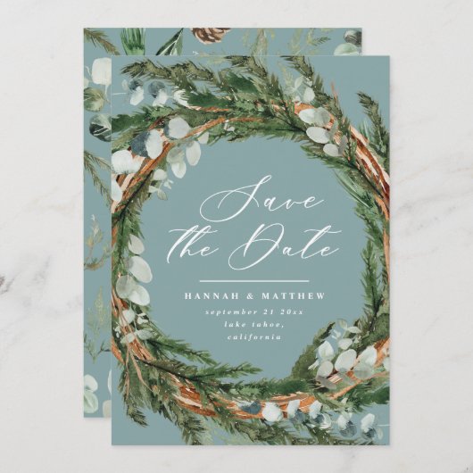 Moderne scriptie eucalyptus elegante trouw save the date (Voorkant / Achterkant)