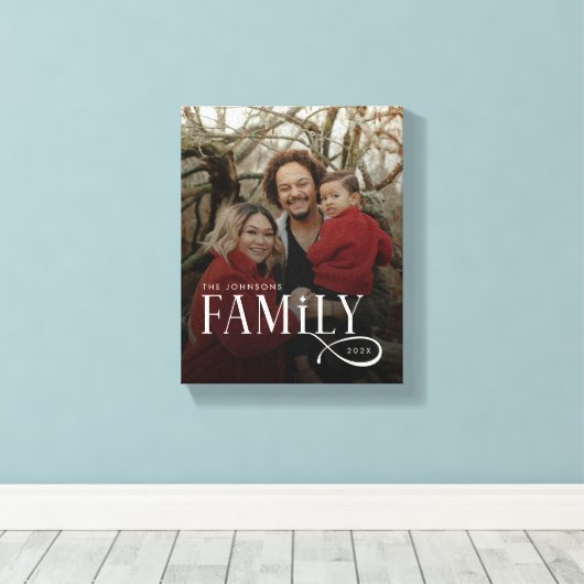 Moderne Scriptie Familie Aangepaste Foto Naam Canvas Afdruk (Insitu (Houten vloer))