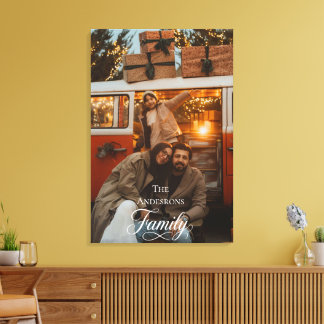 Moderne Scriptie Familie Aangepaste Foto Naam Canvas Afdruk
