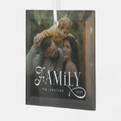 Moderne Scriptie Familie Aangepaste Foto Naam Glas Ornament (Voorkant links)