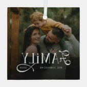 Moderne Scriptie Familie Aangepaste Foto Naam Glas Ornament (Achterkant)