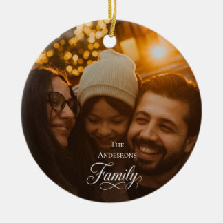 Moderne Scriptie Familie Aangepaste Foto Naam Keramisch Ornament