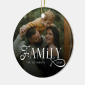 Moderne Scriptie Familie Aangepaste Foto Naam Keramisch Ornament (Links)