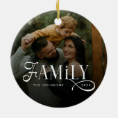 Moderne Scriptie Familie Aangepaste Foto Naam Keramisch Ornament (Achterkant)
