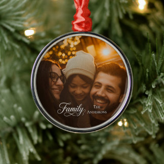 Moderne Scriptie Familie Aangepaste Foto Naam Metalen Ornament