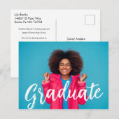 Moderne Scriptie Foto Afstudeer Uitnodiging  Briefkaart (Voorkant / Achterkant)