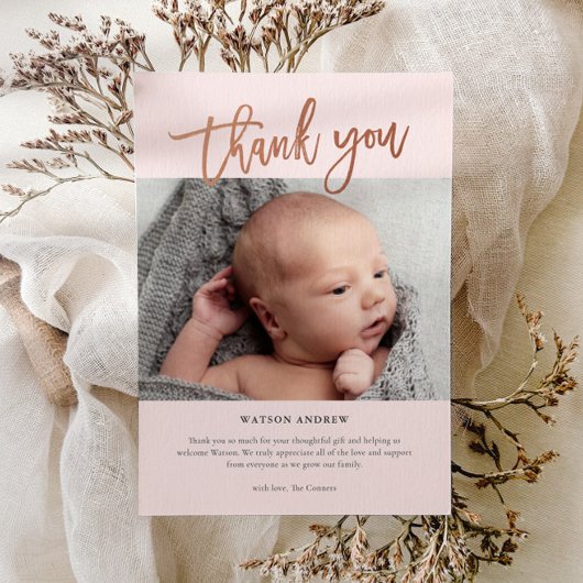 Moderne Scriptie Foto Baby Bedankkaart