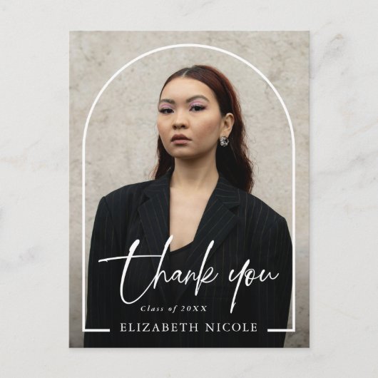 Moderne Scriptie Foto Boog Afstudeer Dankjewel Briefkaart (Voorkant)