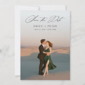 Moderne Scriptie Foto Bruiloft Save The Date Kaart (Voorkant)